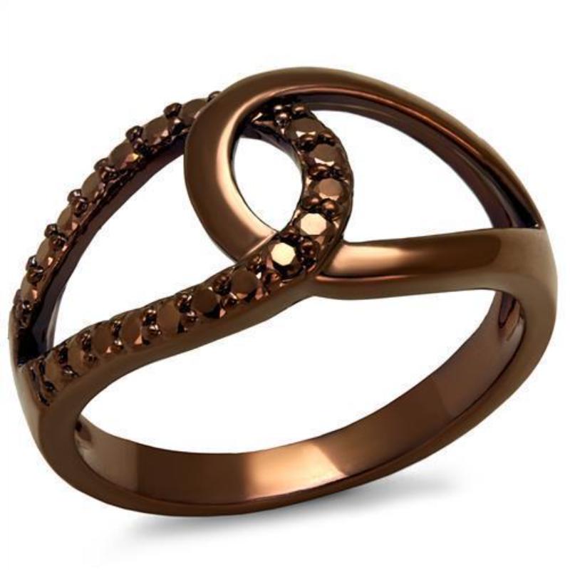 IP Coffee light Brass Ring with AAA Grade CZ in Light Coffee
