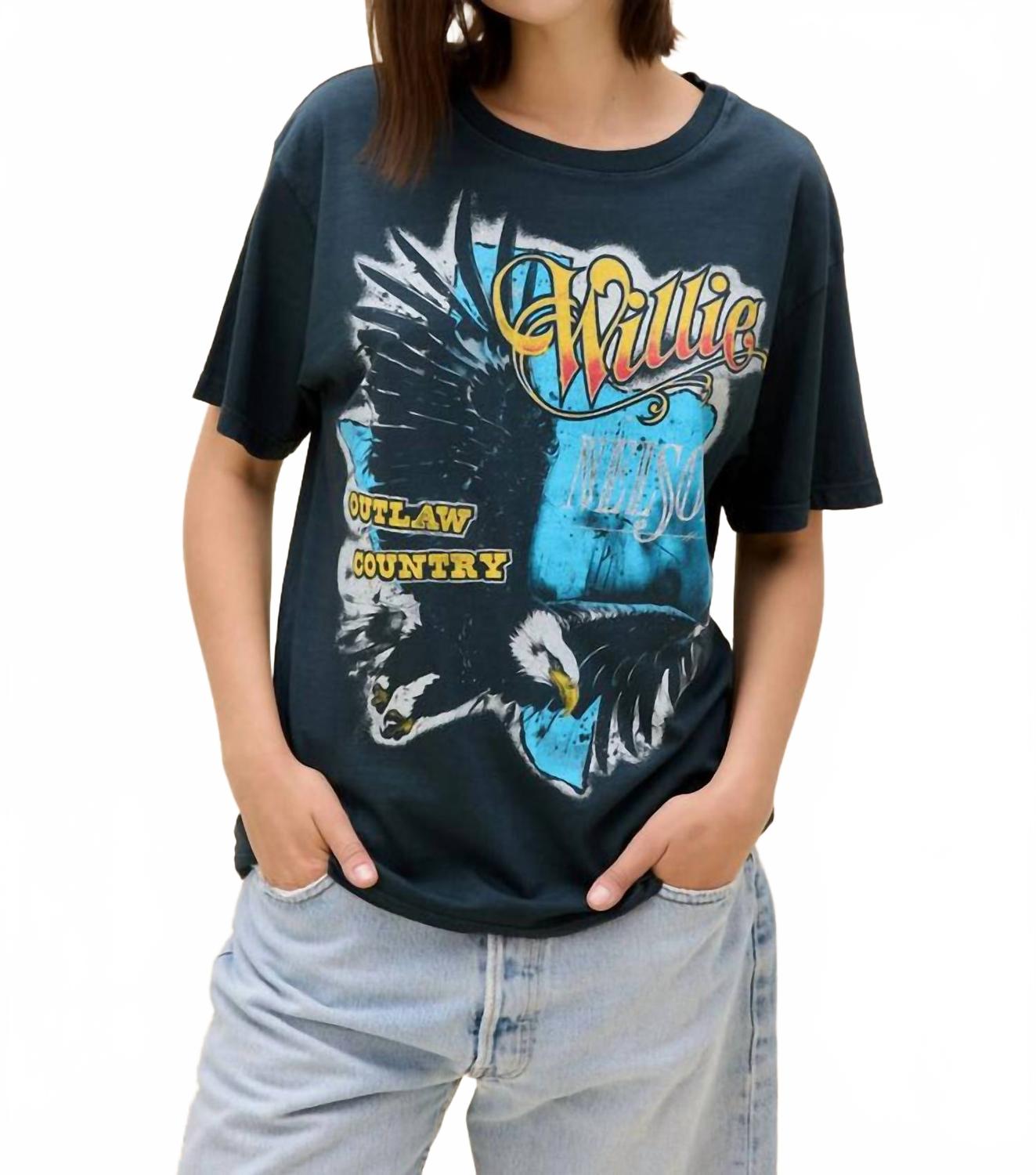 Willie Nelson Outlaw Country Tee In Vintage Black