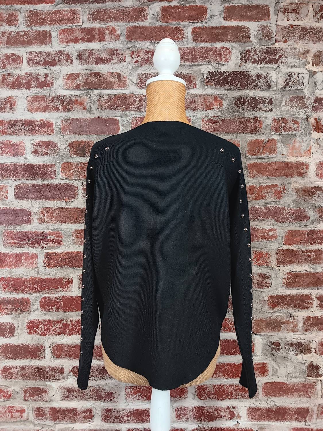 Pullover Sweater With Studded Sleeve In Black
