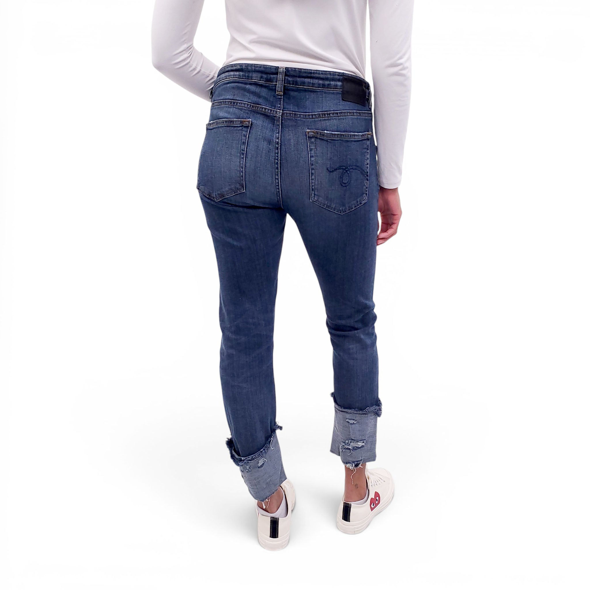 R13 'BOY SKINNY' CUFFED JEANS - SIZE 31