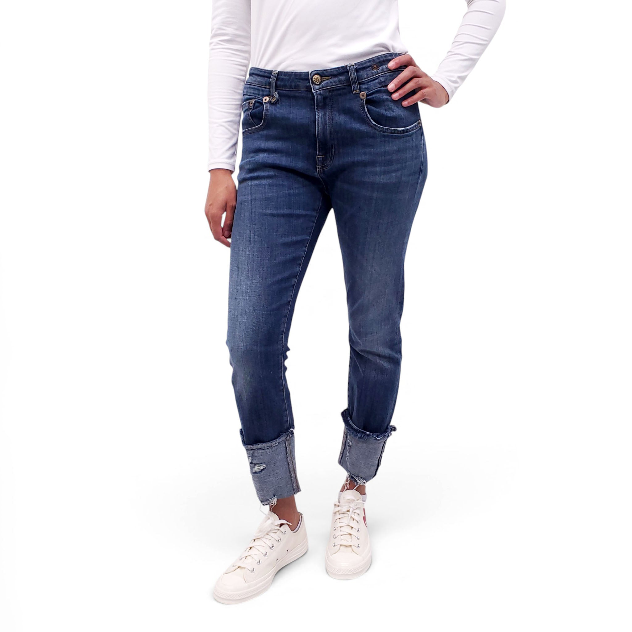R13 'BOY SKINNY' CUFFED JEANS - SIZE 31