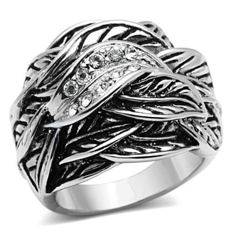 Rhodium Brass Ring with Top Grade Crystal in Clear