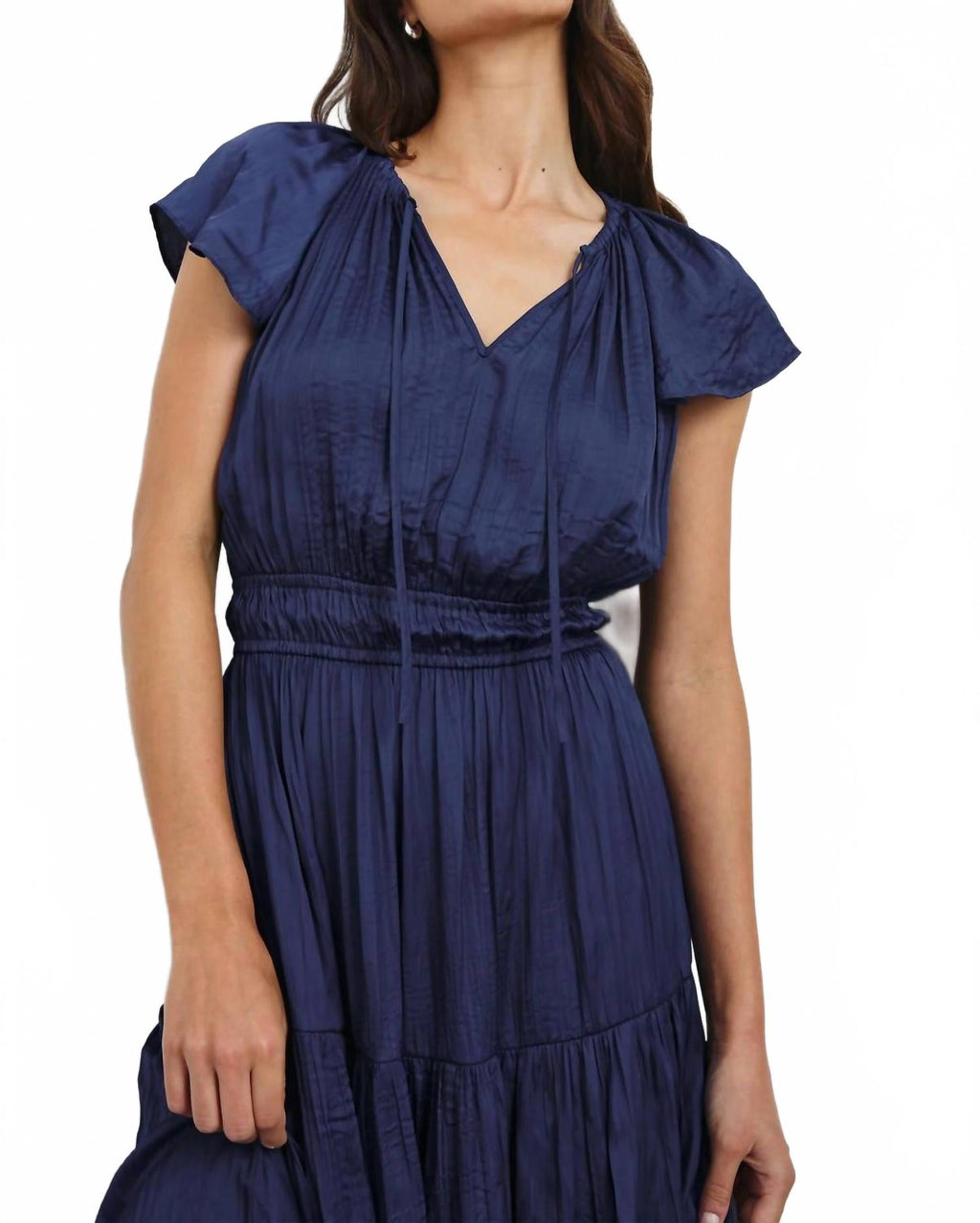 Miriellle Luxurious Crinkle Satin Dress In Blue