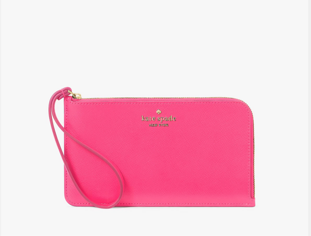NWT Kate Spade Lucy Wild Pink Leather Medium L-Zip Wristlet KE575