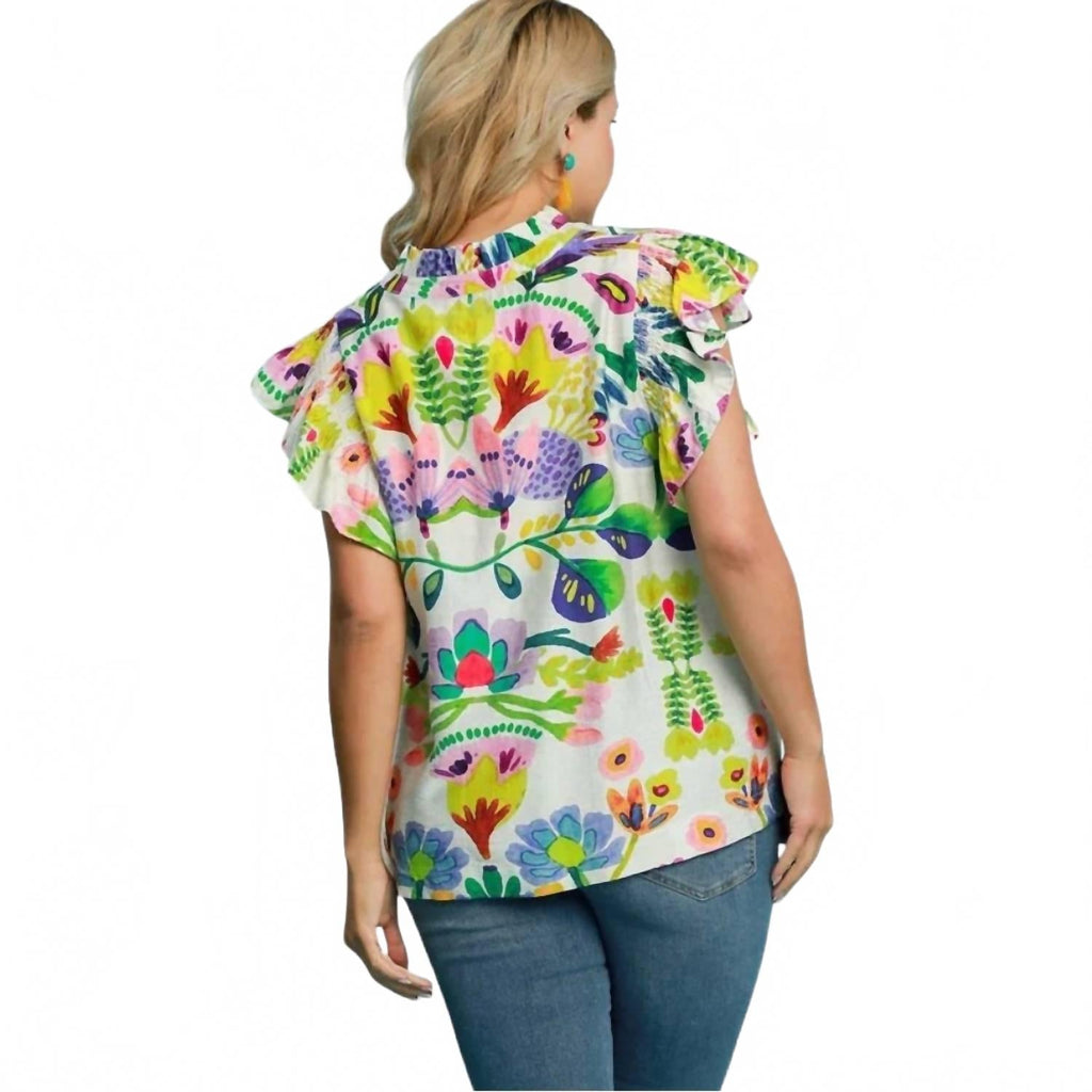 Lucky In Love V-Neck Top - Plus Size In Green Mix