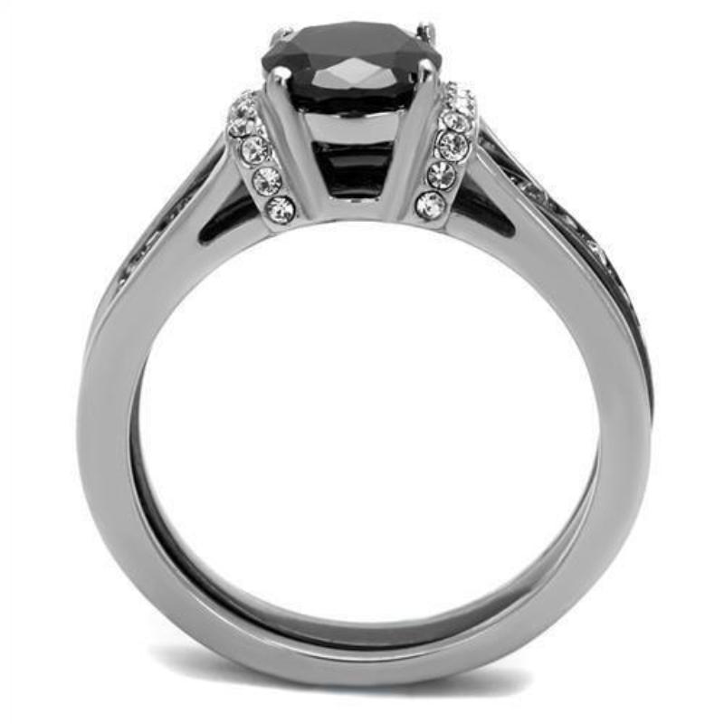 Two-Tone IP Black Stainless Steel Ring with Synthetic Synthetic Glass in Jet