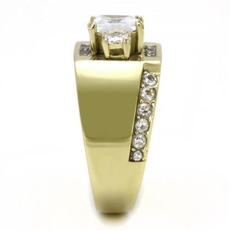 IP Gold(Ion Plating) Stainless Steel Ring with AAA Grade CZ in Clear