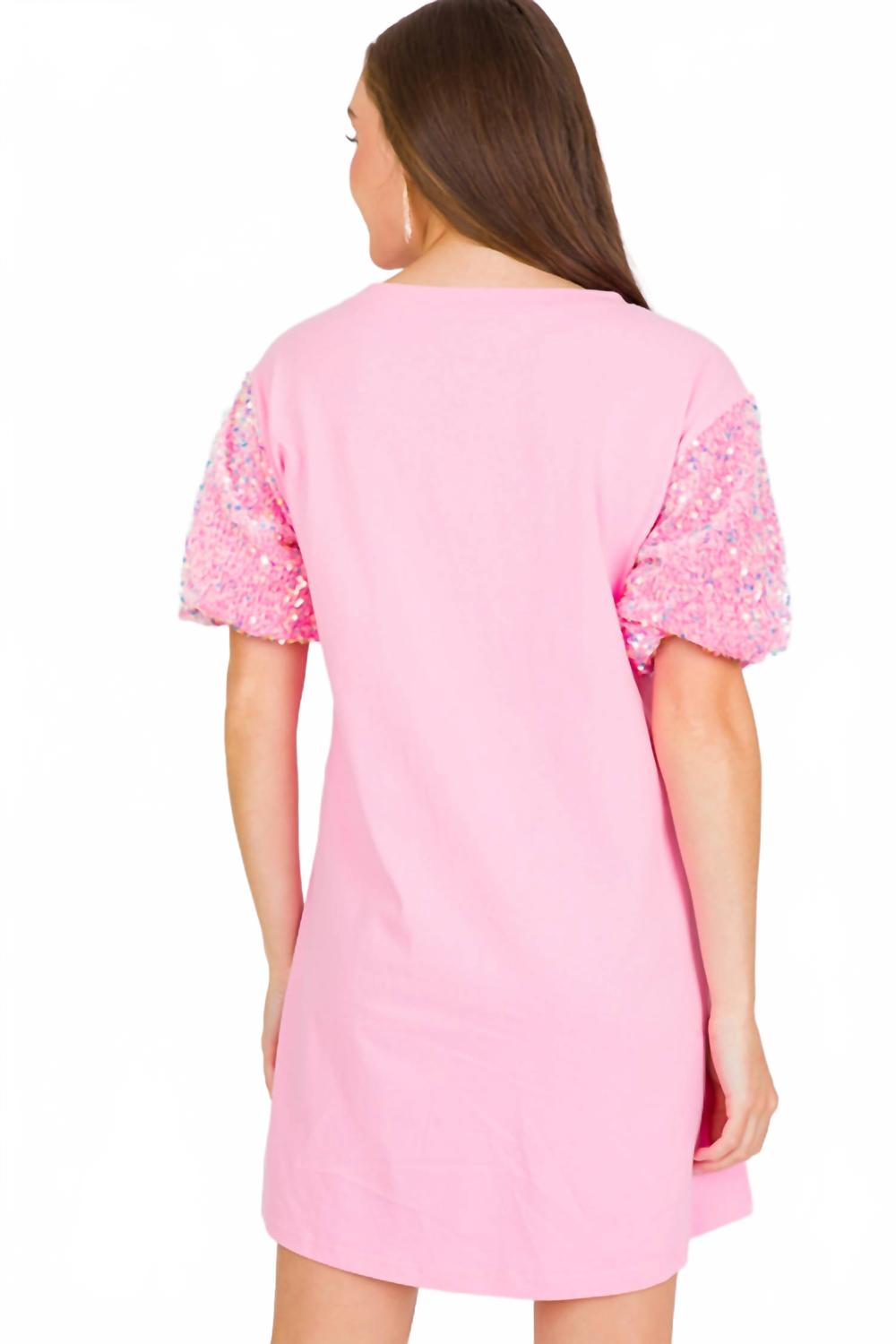 Sequin Sleeve Shirt Dress In Pink
