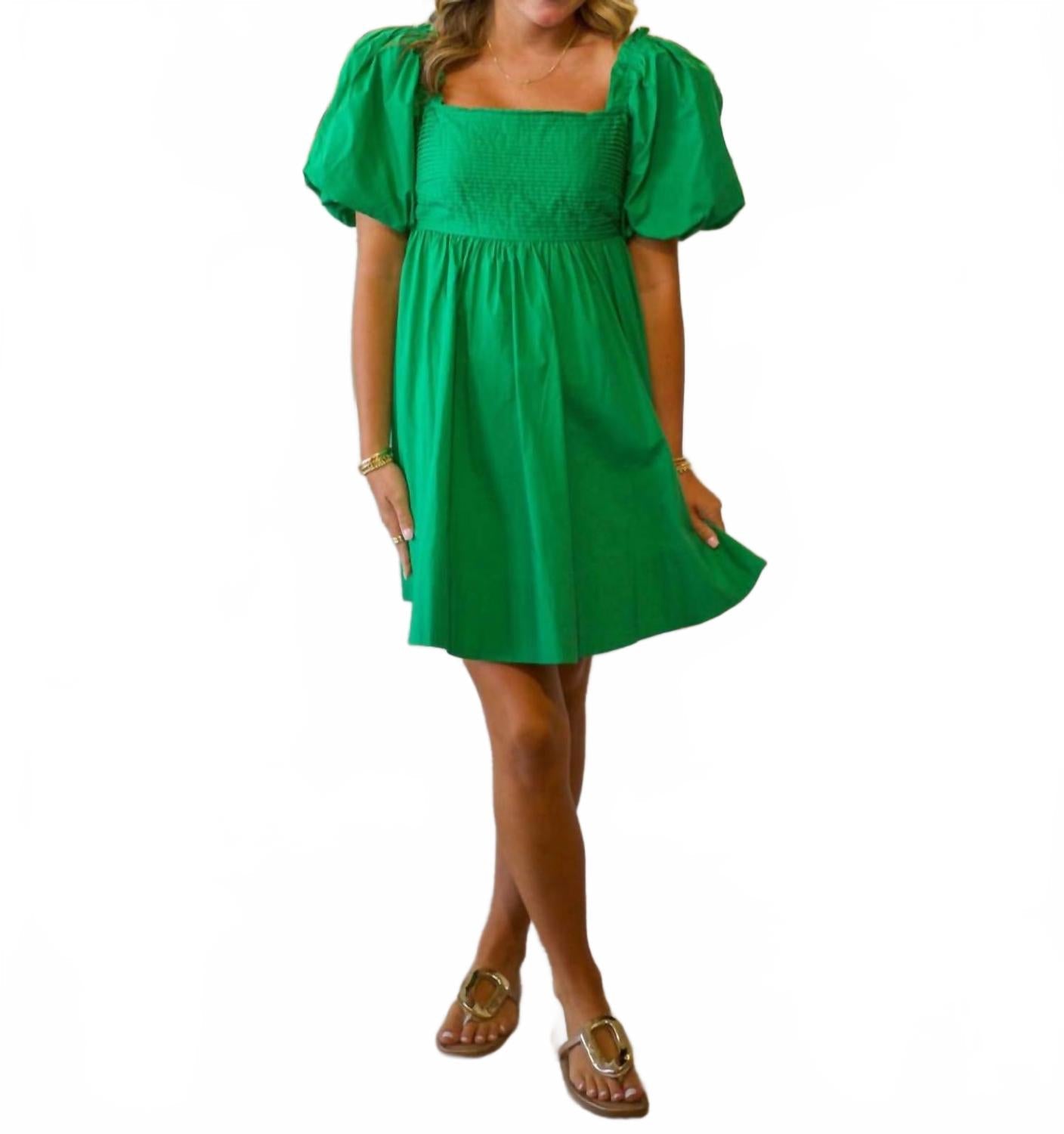 Ruffle Square A-Line Dress In Kelly Green