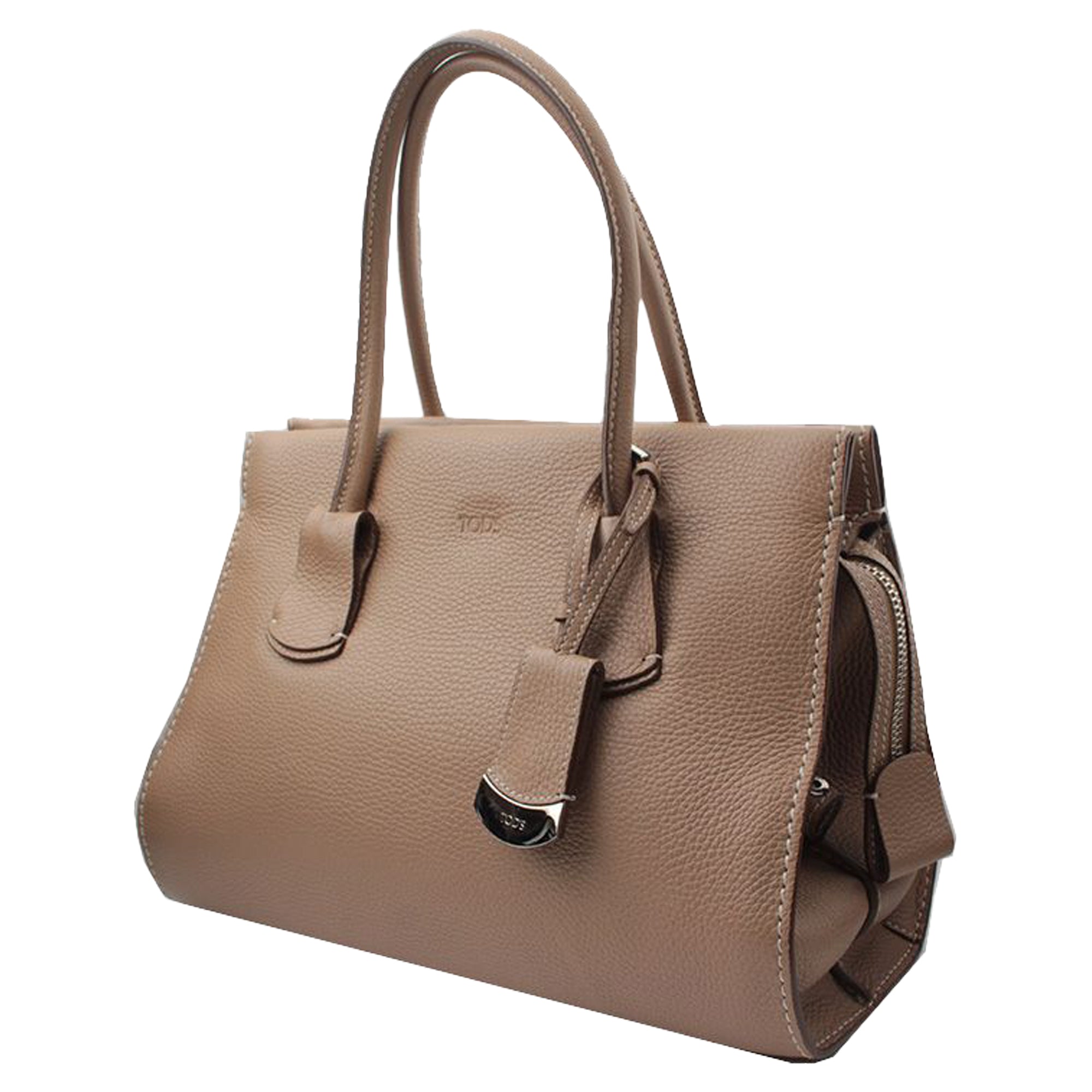 Taupe Brown Leather Tote Bag