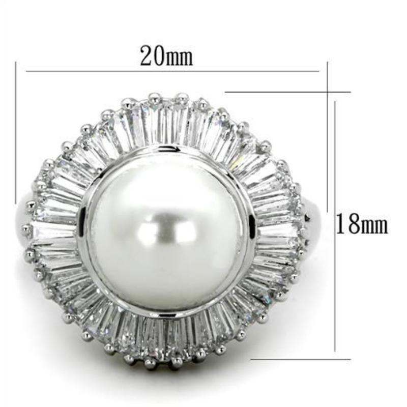 Rhodium Brass Ring with Synthetic Pearl in White