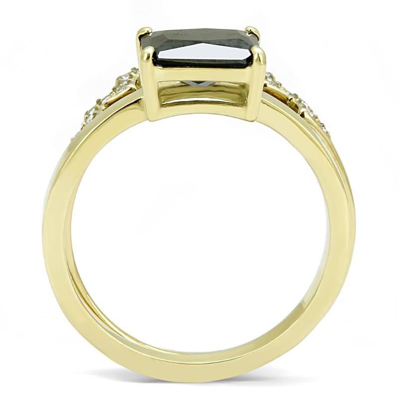 IP Gold(Ion Plating) Stainless Steel Ring with AAA Grade CZ in Black Diamond