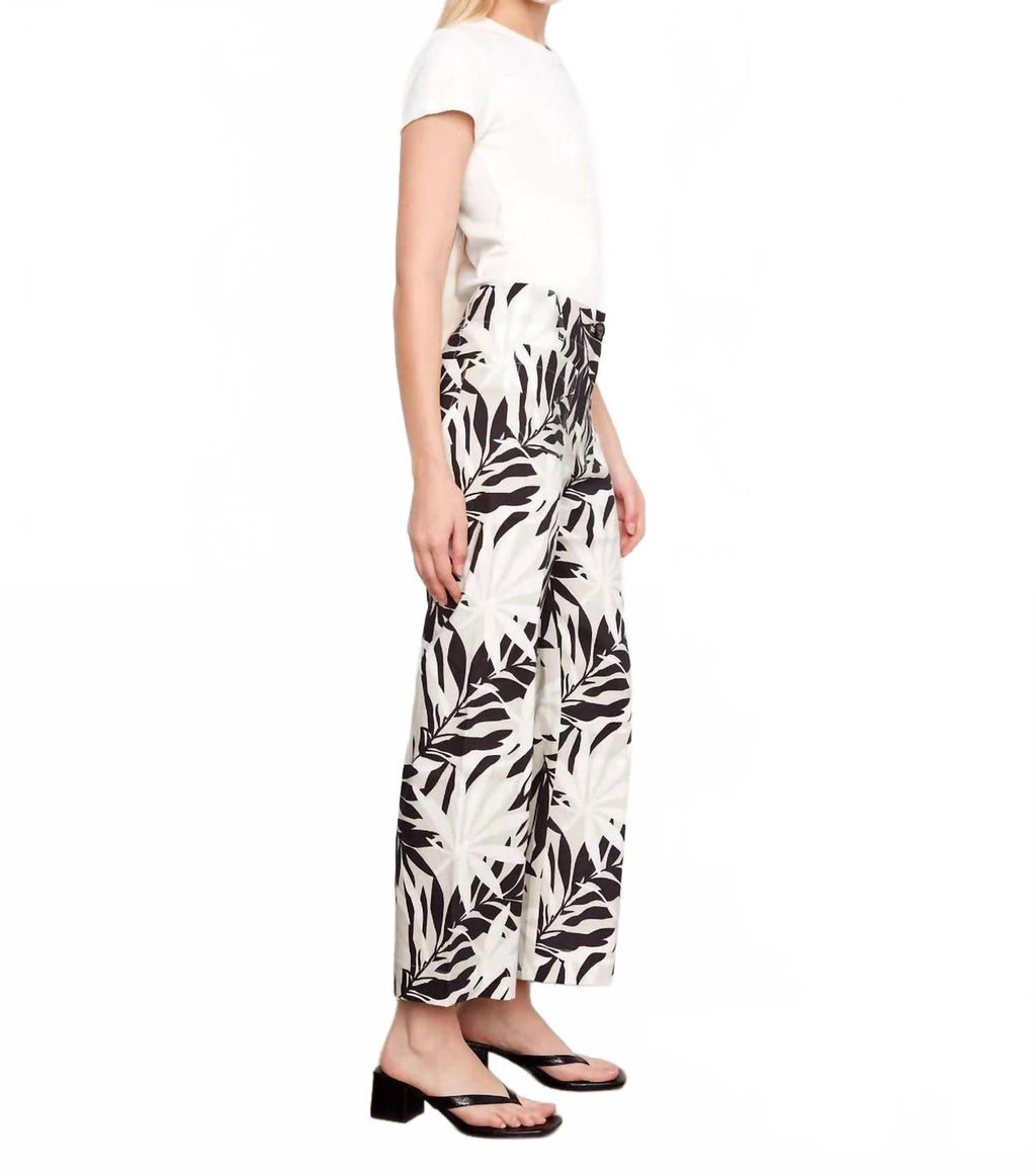 Printed Cropped Linen Blend Pants In Black