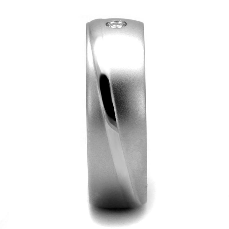 High polished (no plating) Stainless Steel Ring with AAA Grade CZ in Clear