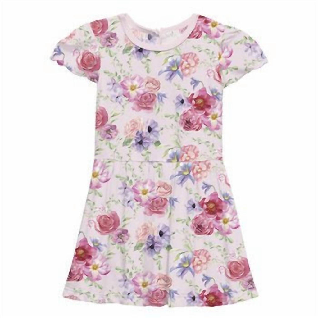 Girls' Print Flutter Sleeve Twirl Dress With Pockets In Shrinking Violet Dreamy Floral