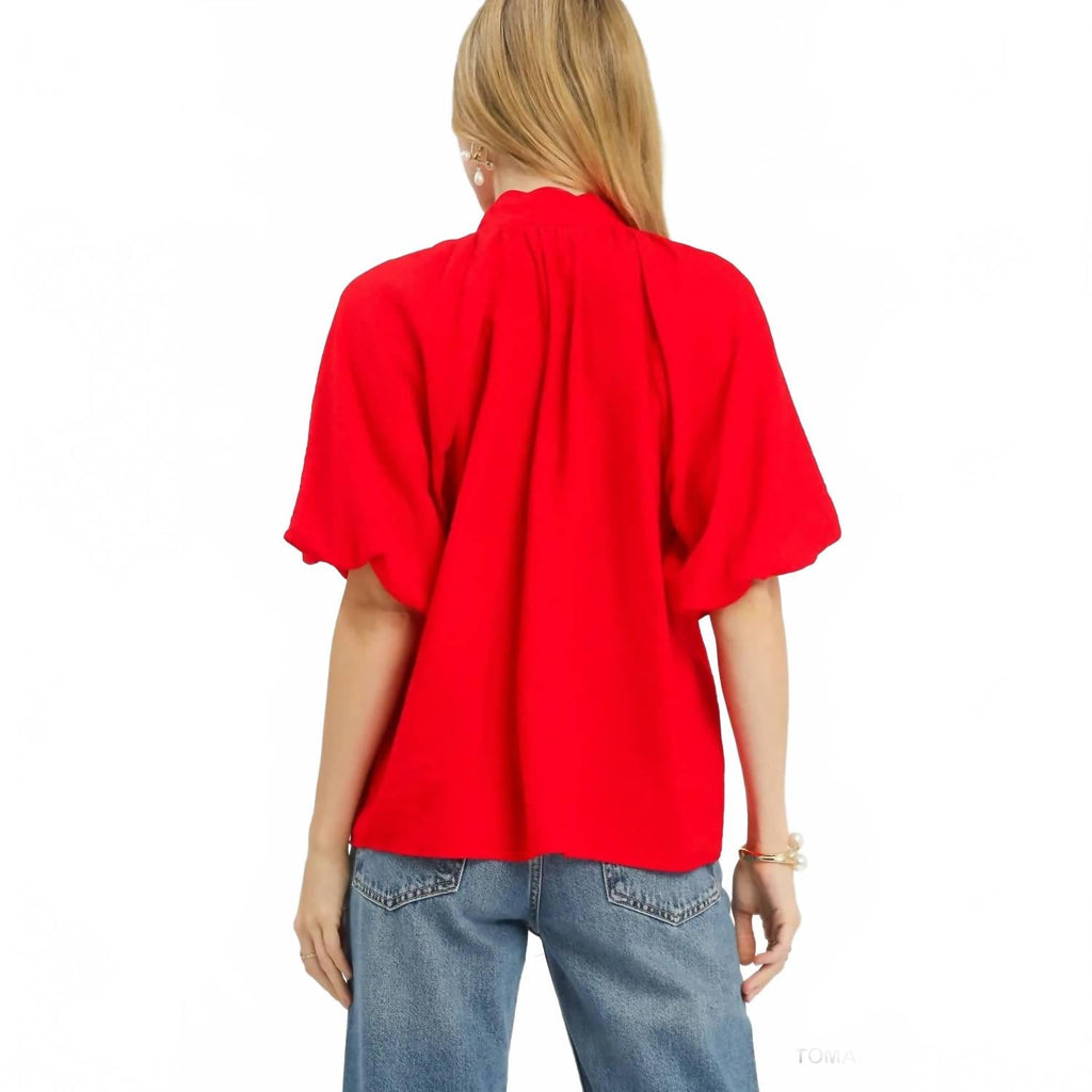 Embroidered Boho Top In Tomato