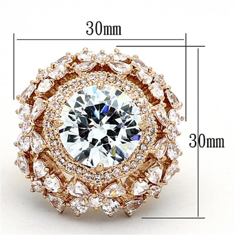 Rose Gold Brass Ring with AAA Grade CZ in Clear