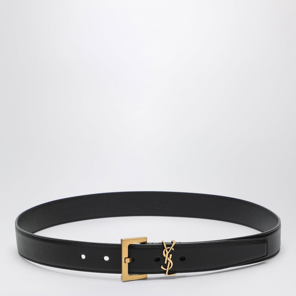 Saint Laurent Black Cassandre Belt In Smooth Leather Women