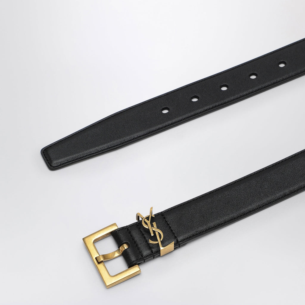 Saint Laurent Black Cassandre Belt In Smooth Leather Women