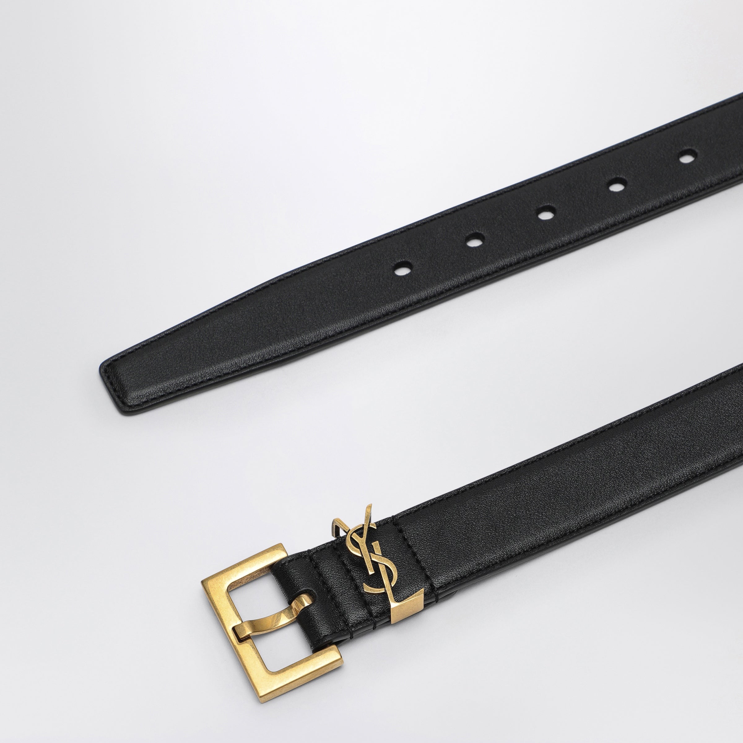 Saint Laurent Black Cassandre Belt In Smooth Leather Women