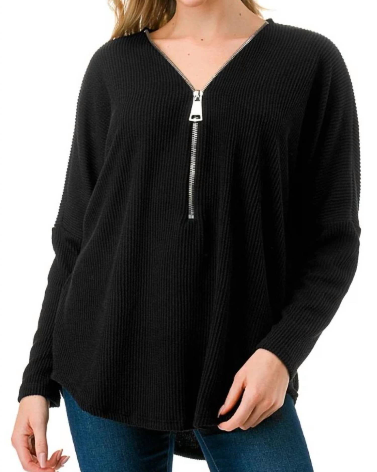Dolman Sleeve Zipper Top In Black/infinity