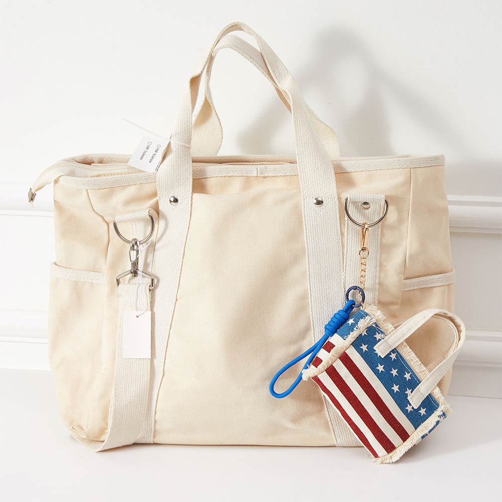 American USA Flag Mini Canvas Tote Bag Keychain Bag Charm