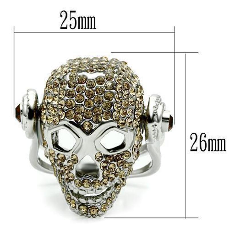 Rhodium White Metal Ring with Top Grade Crystal in Citrine Yellow