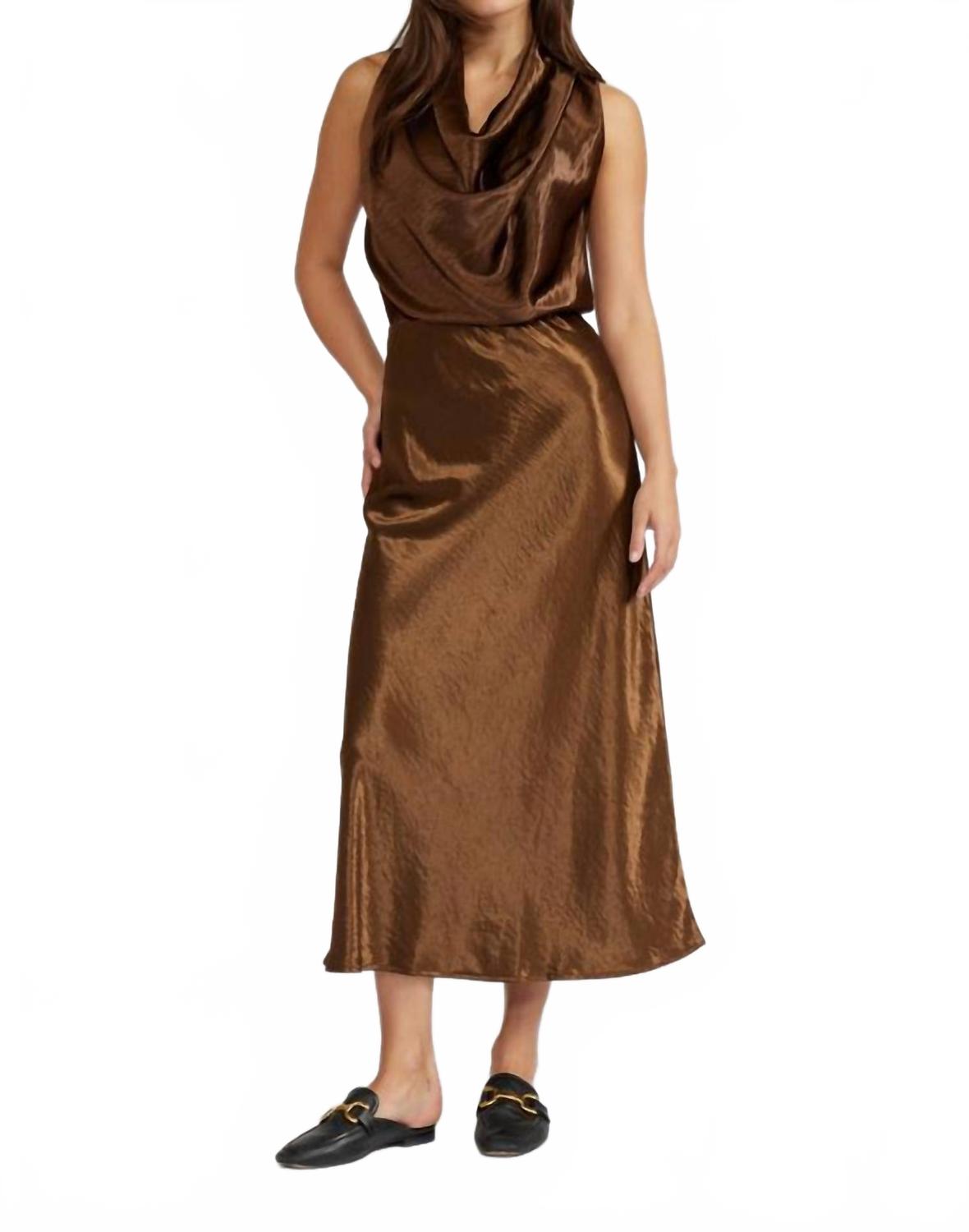 Cowl Neck Top And Skirt Set In Bronze