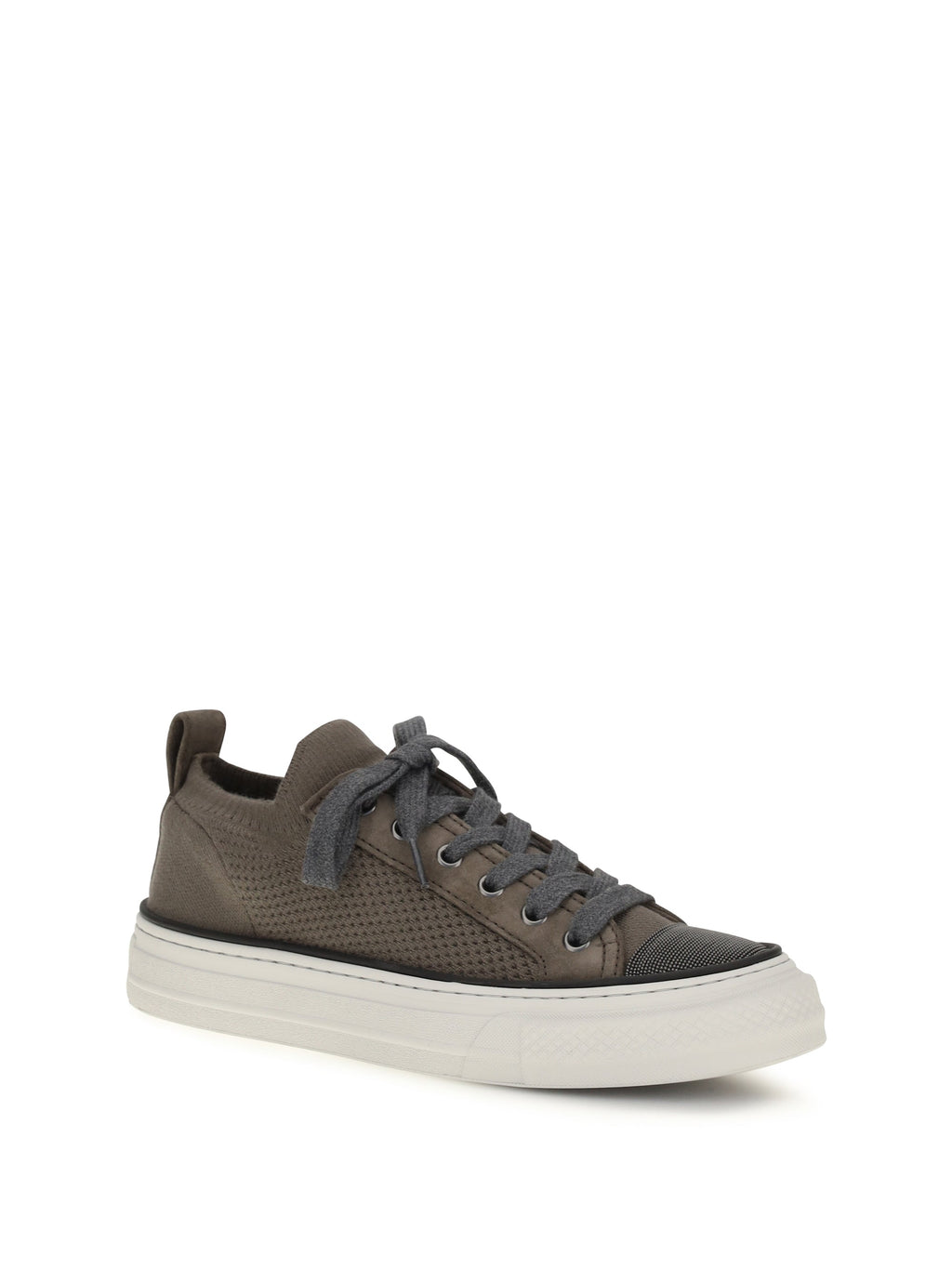 Brunello Cucinelli Women Cotton Knit And Suede Sneakers