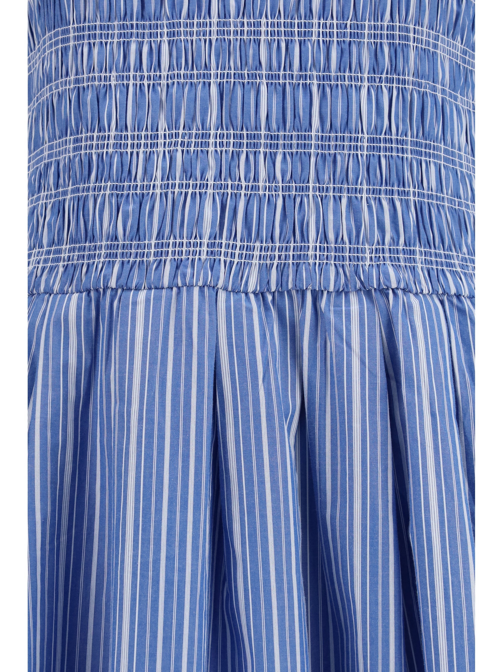 Ganni Women Striped Cotton Dress With Puff Sleeves