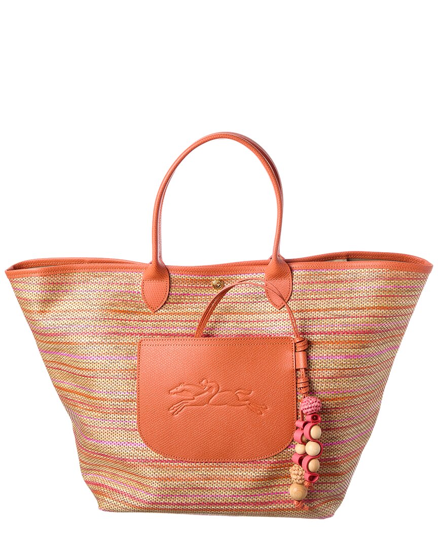 Longchamp Le Panier Pliage Rainbow Leather-Trim Tote