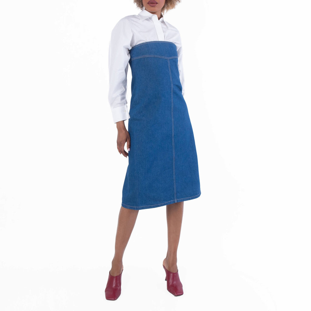 Ferragamo Strapless Cotton Denim Midi Dress
