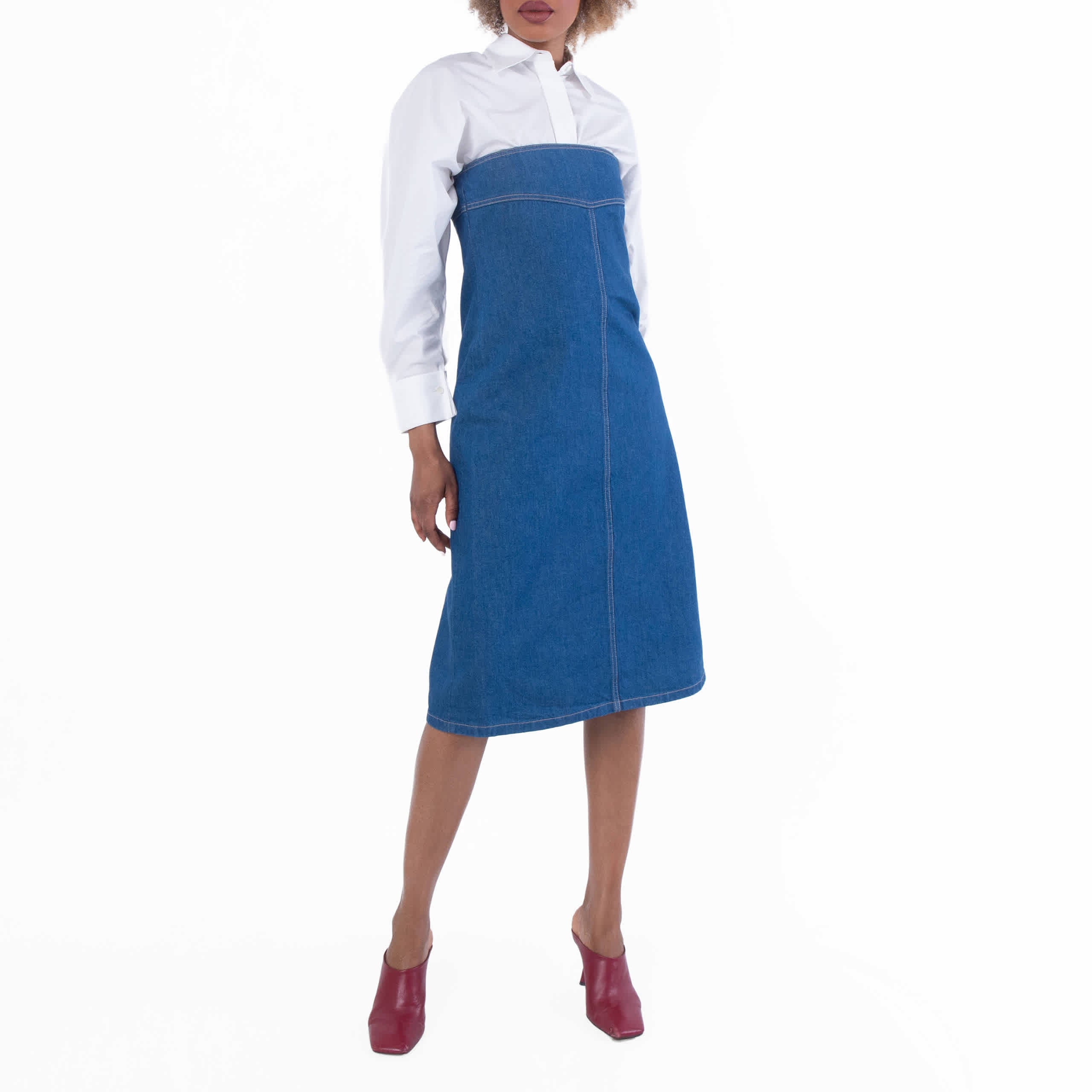 Ferragamo Strapless Cotton Denim Midi Dress