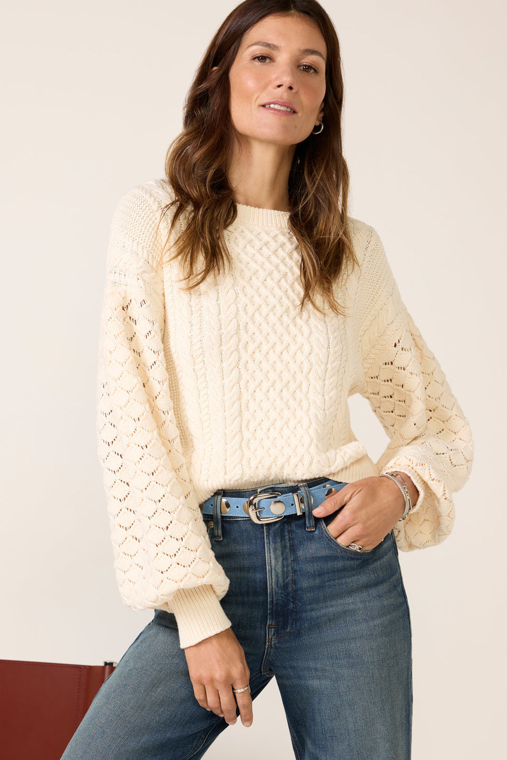 Women's Piper Dramatic Sleeve Cable Sweater Top