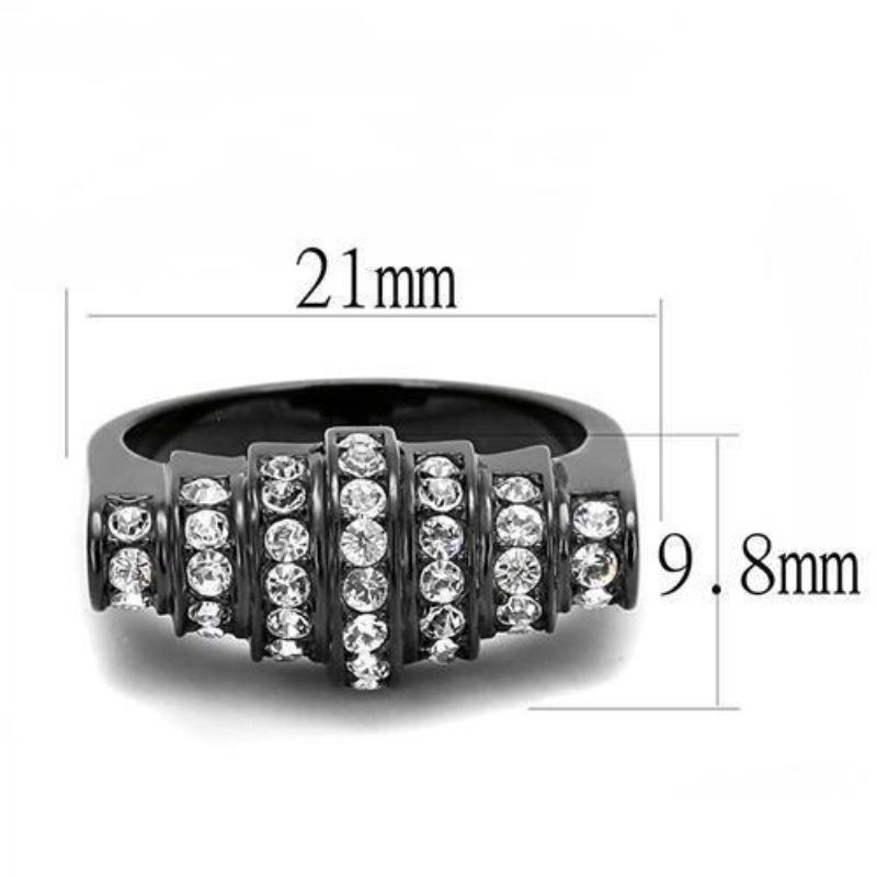 IP Black(Ion Plating) Stainless Steel Ring with Top Grade Crystal in Clear