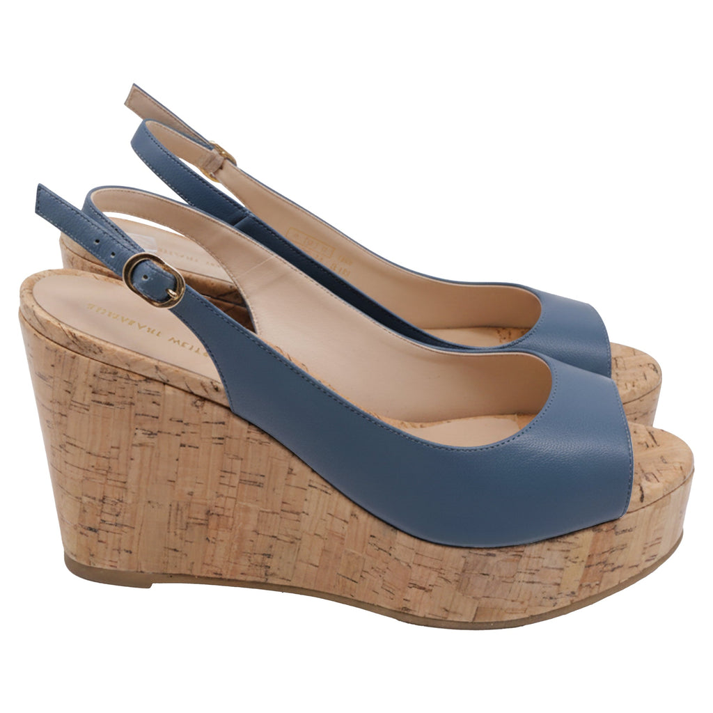 Stuart Weitzman Riveria Slingback Wedge Sandal In Blue Leather