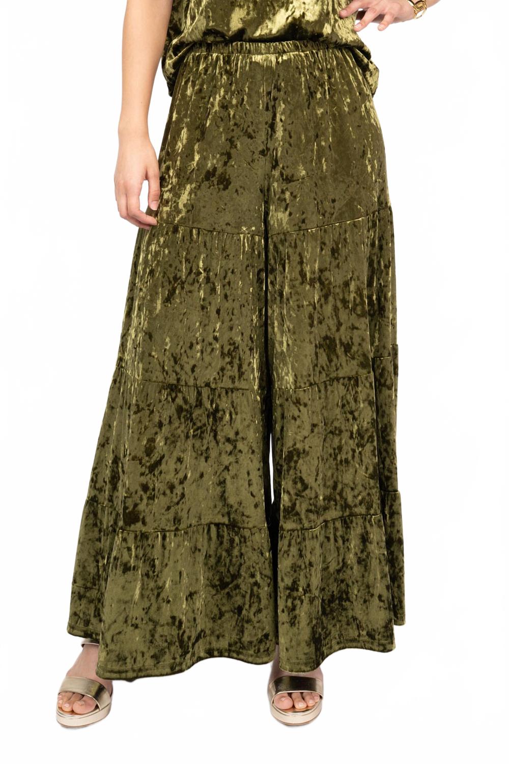 Tiered Velvet Pant In Olive