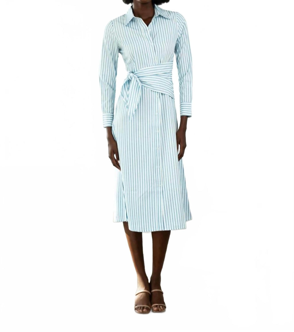 Sasha Shirt Midi Dress In Blue Stripe