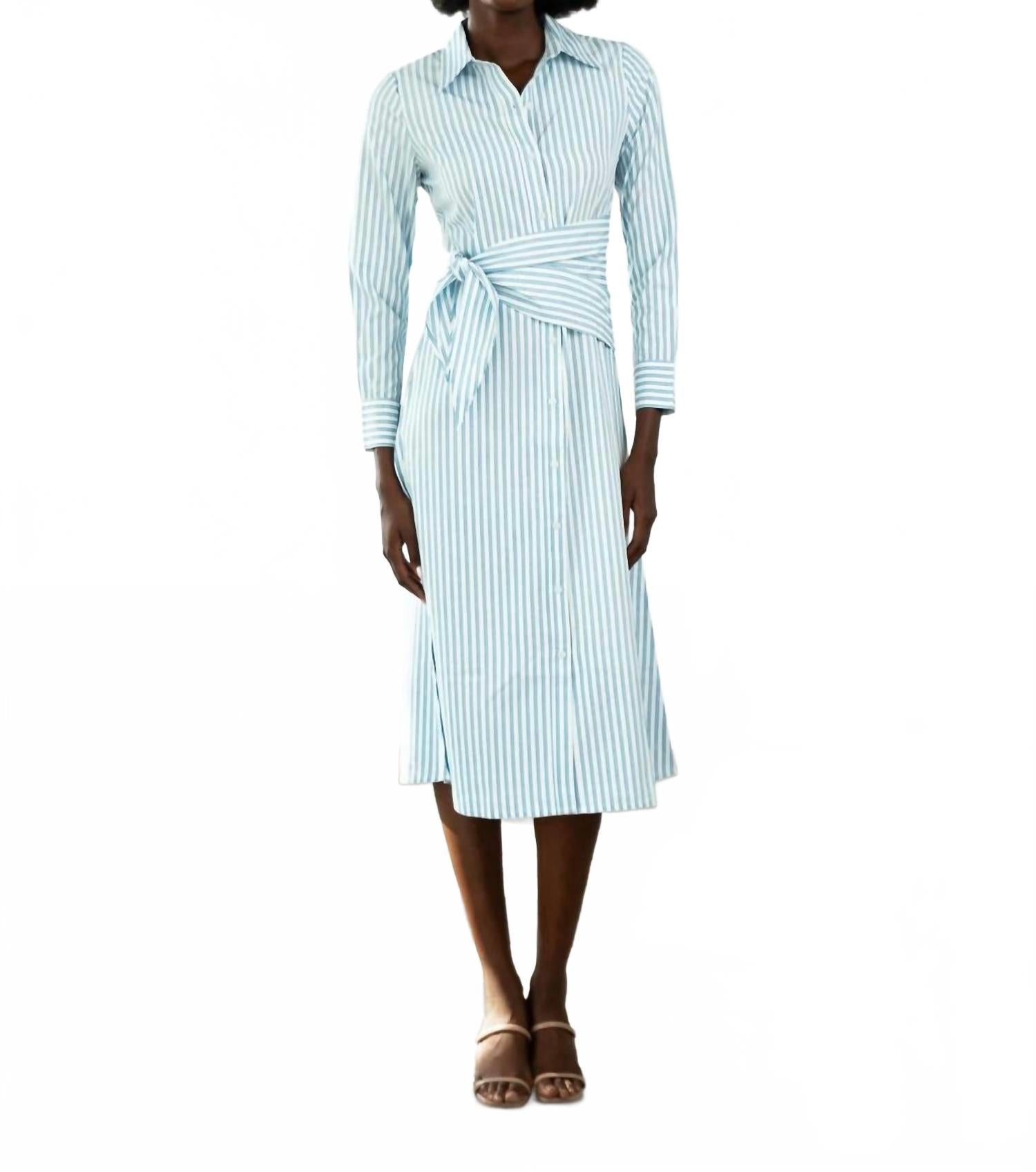 Sasha Shirt Midi Dress In Blue Stripe