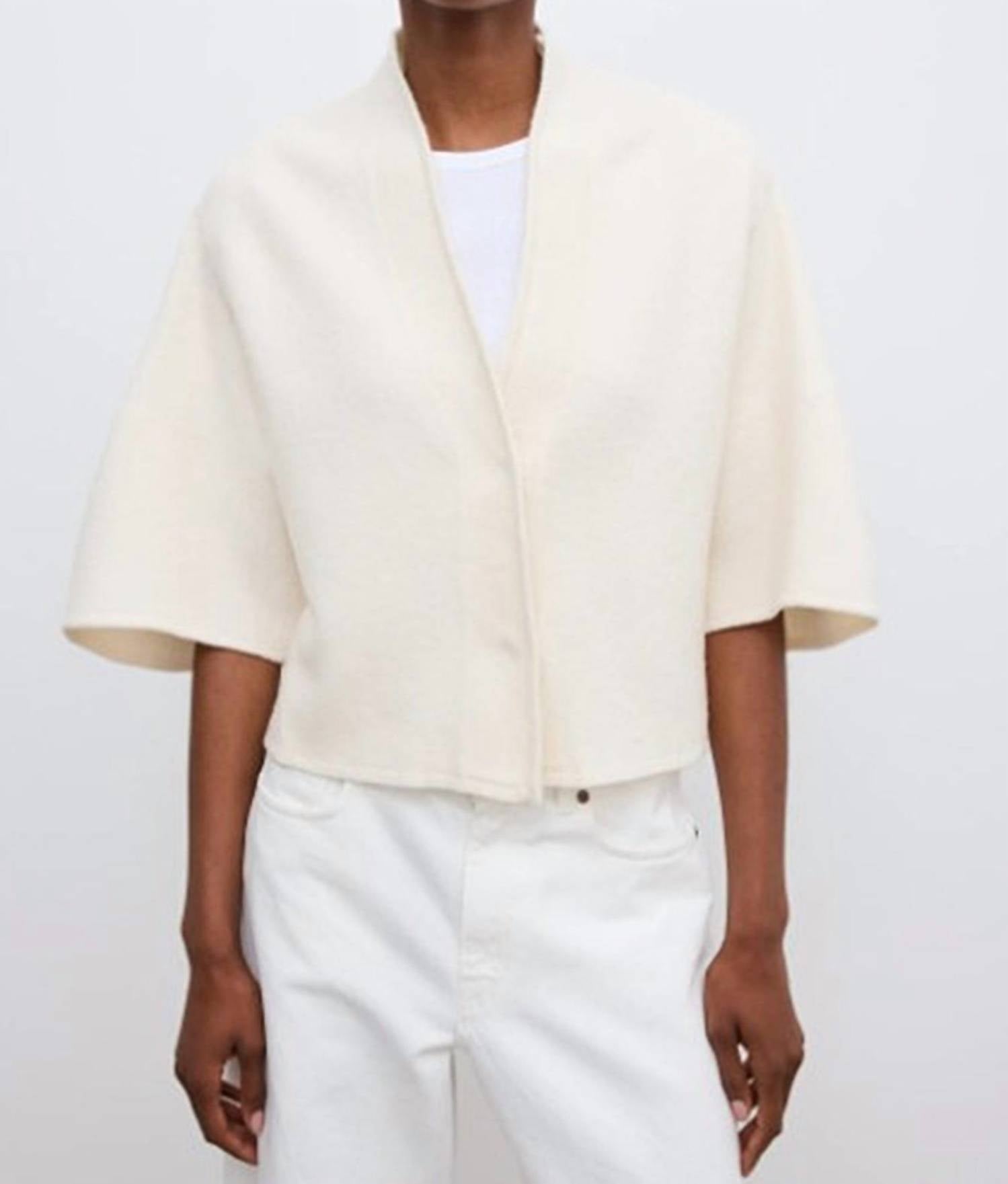 Short Wool Cardigan In Off White