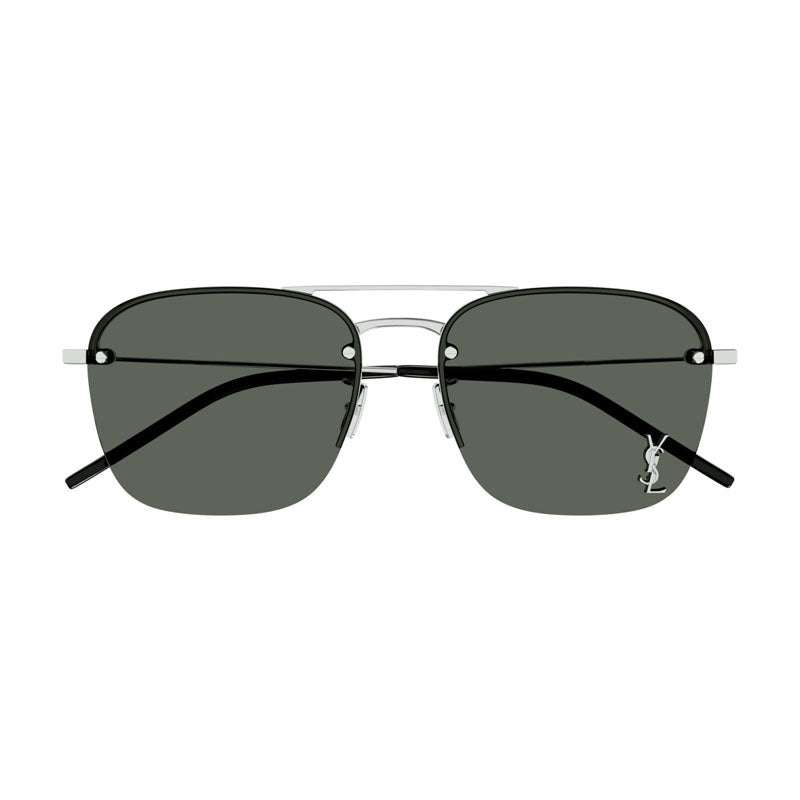 Saint Laurent Sunglasses Aviator Semi Rim, Silver Frame And Grey Lens Sl309M002