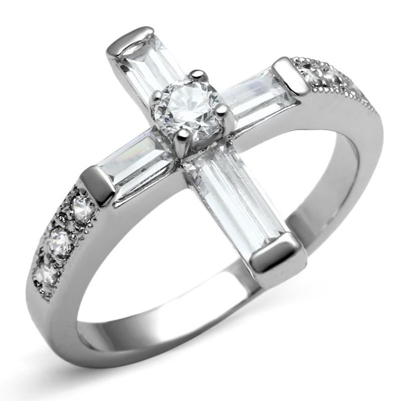 High polished (no plating) Stainless Steel Ring with AAA Grade CZ in Clear