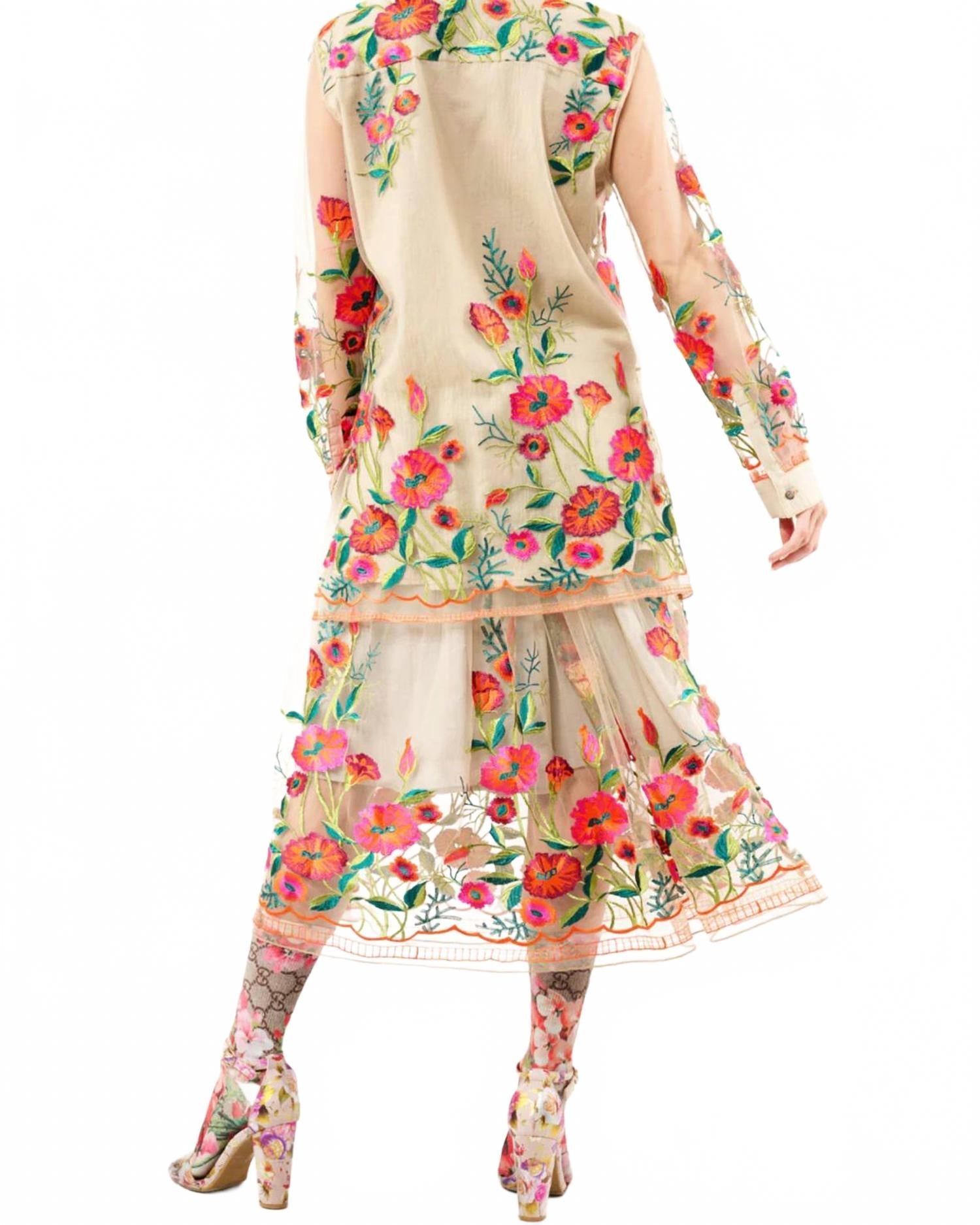 Vintage Floral Embroidered Skirt In Beige Tulip