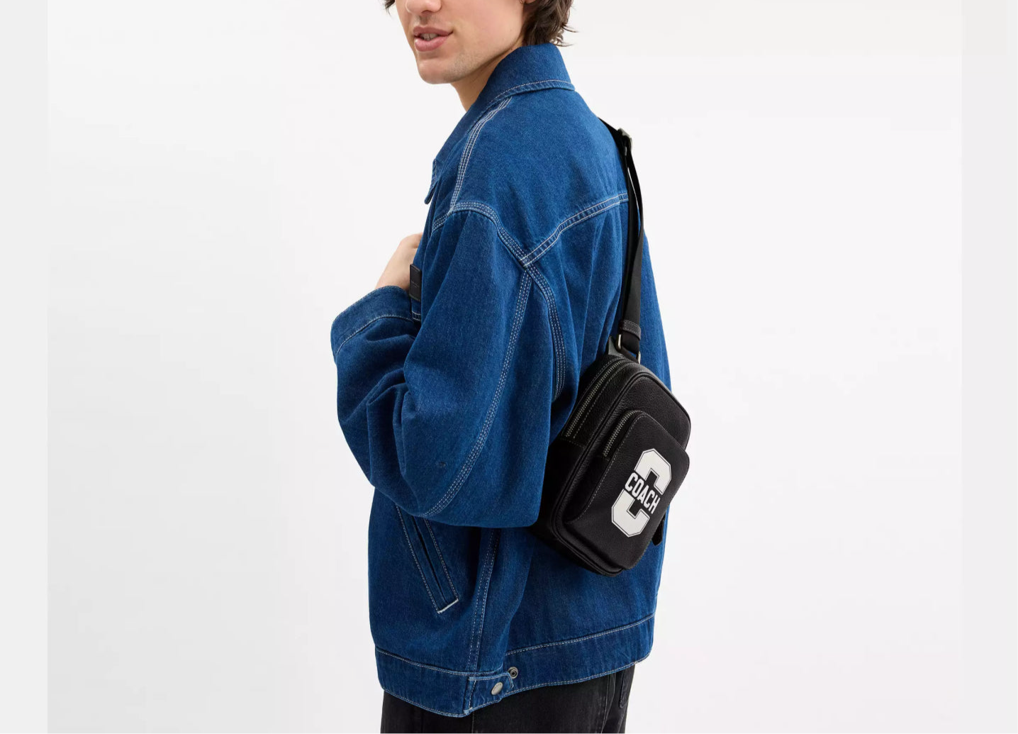 NWT Coach Men’s Leather Racer Sling Pack In Black/Chalk