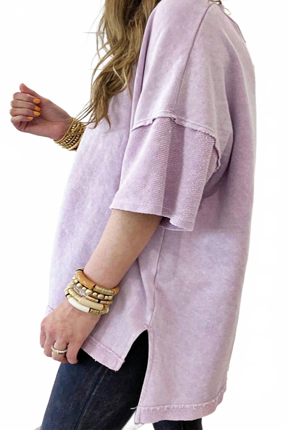 Solid Drop Sleeve Washed Tee In Purple