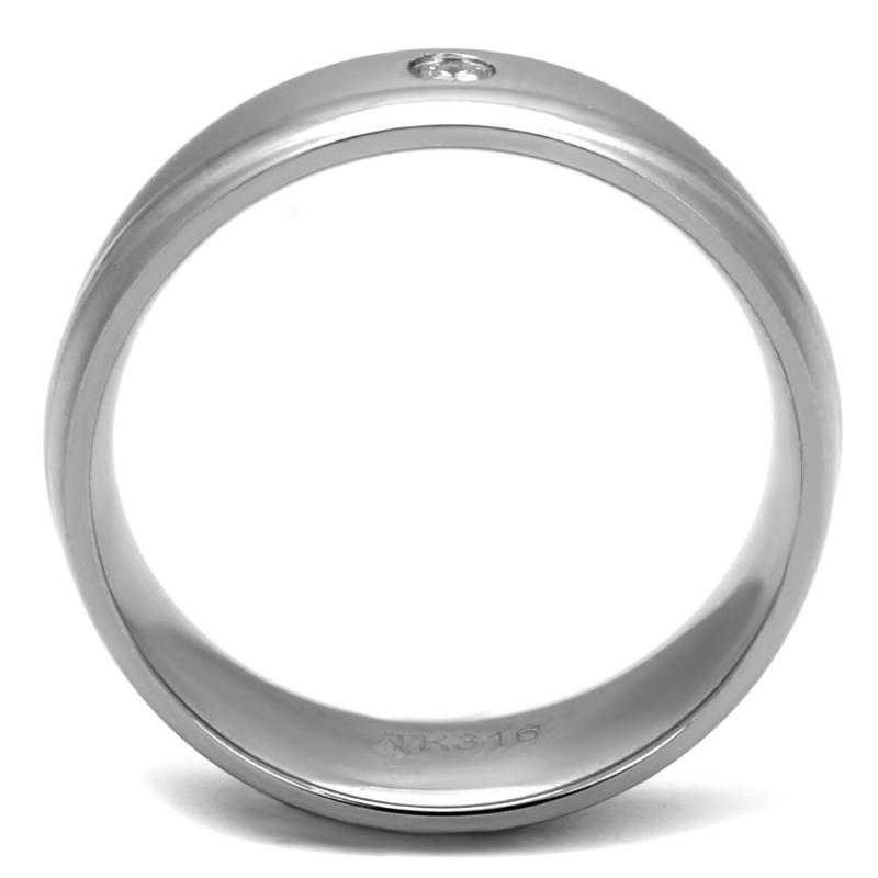 High polished (no plating) Stainless Steel Ring with AAA Grade CZ in Clear