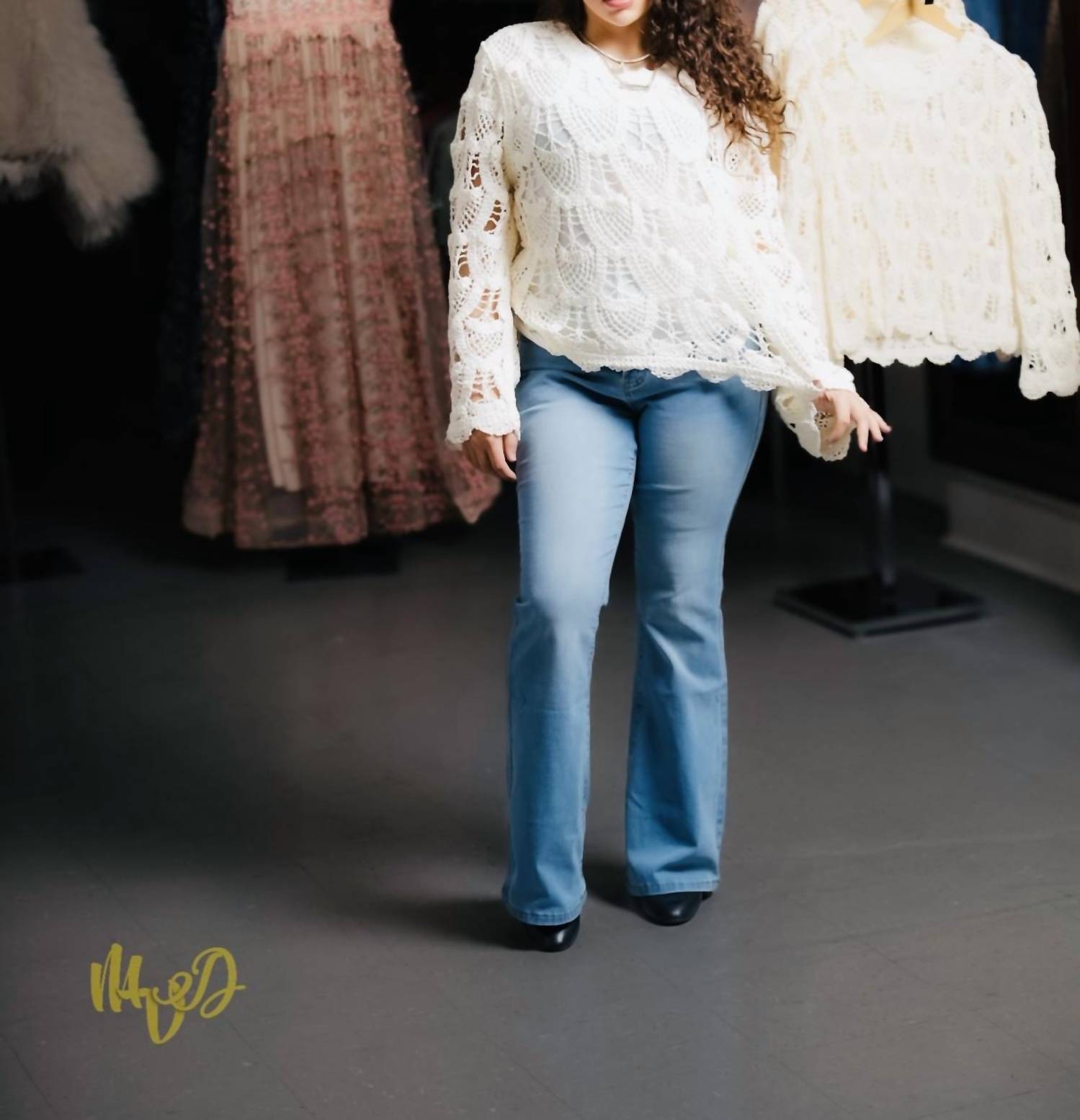 Boho Crochet Sweater In Ivory
