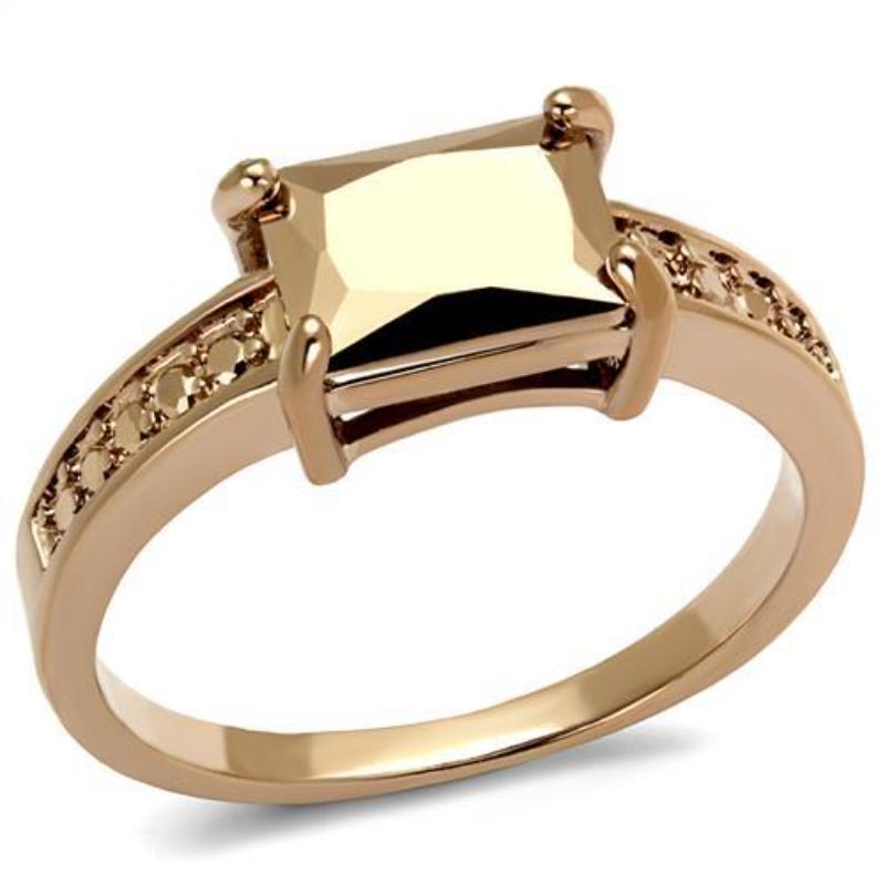 IP Rose Gold(Ion Plating) Brass Ring with AAA Grade CZ in Metallic Light Gold