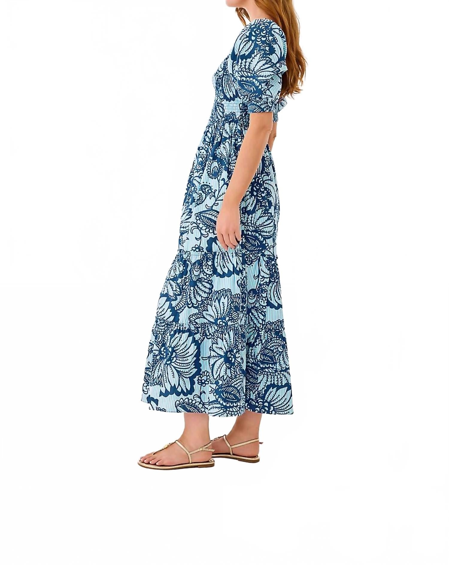 Hadly Short Sleeve Maxi Dress In Starlight Navy Proud As A Peacock Stripe