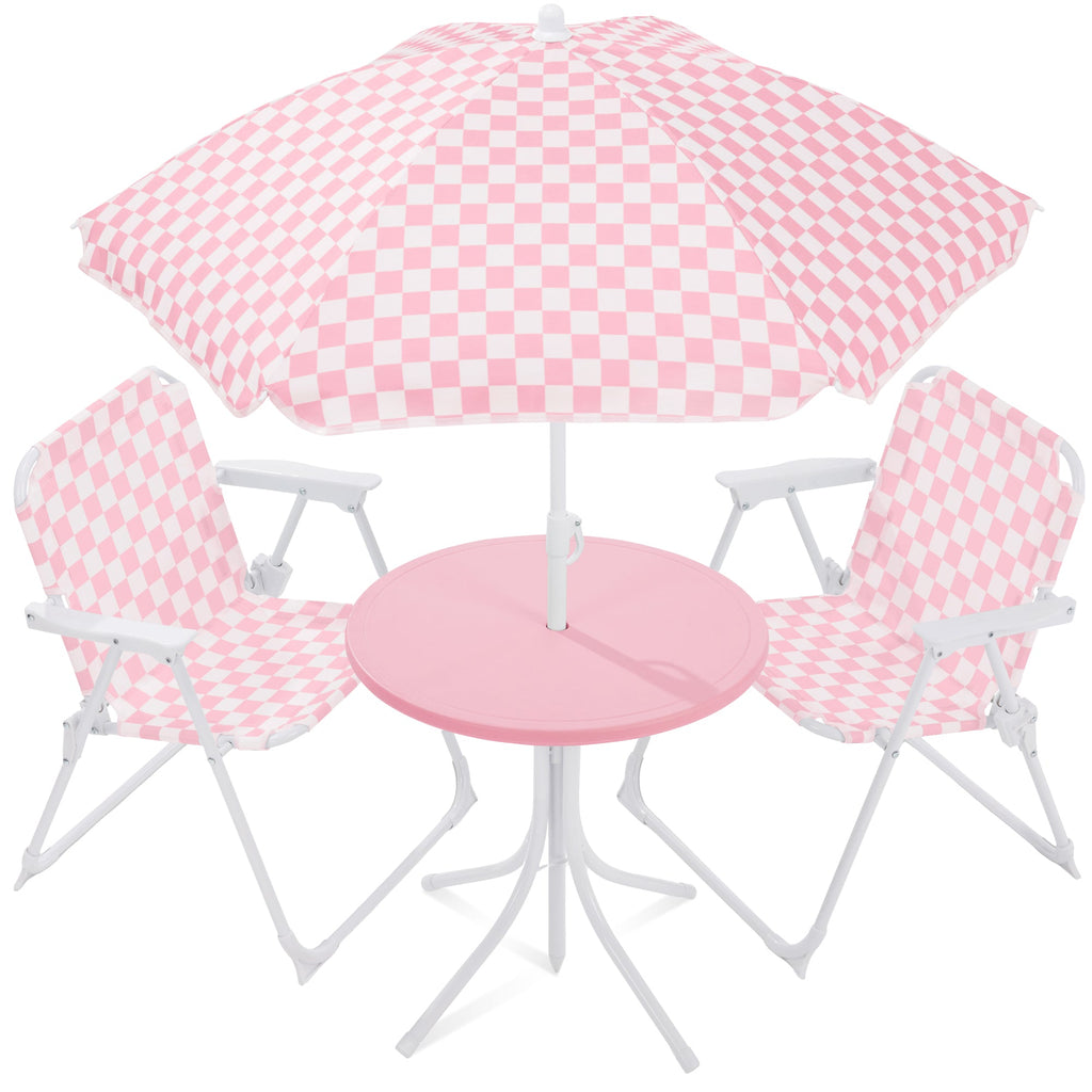 Best Choice Products Kids Outdoor Table and Chair Set with Umbrella, 3-Piece Foldable Toddler Picnic Set Ages 2-5